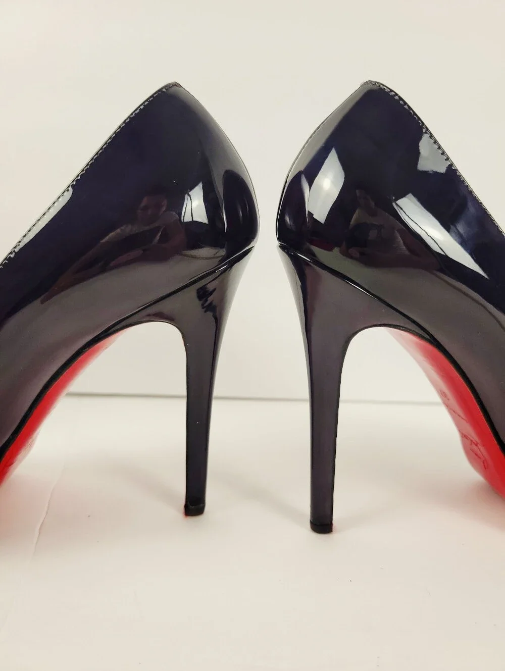 Christian Louboutin navy Patent Leather Platform Pumps with Red Soles - Picture 11 of 13